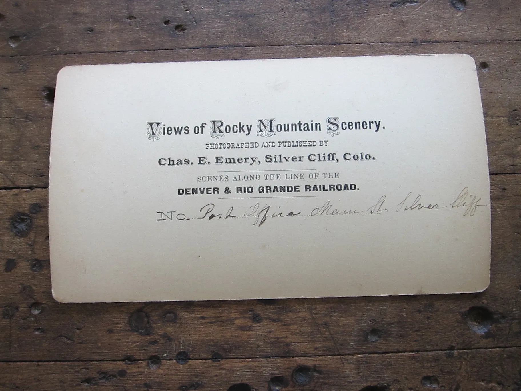 Charles Emery 1880 Stereoscope Card of the Post Office, Main St. Silver Cliff, Colorado
