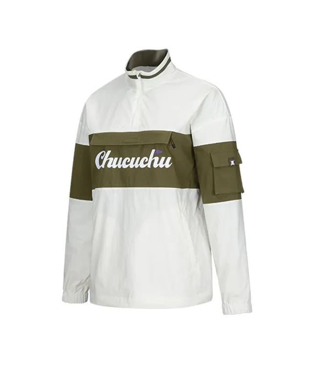 CHUCUCHU Color Point Anorak Jumper - Khaki/White