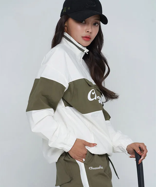 CHUCUCHU Color Point Anorak Jumper - Khaki/White