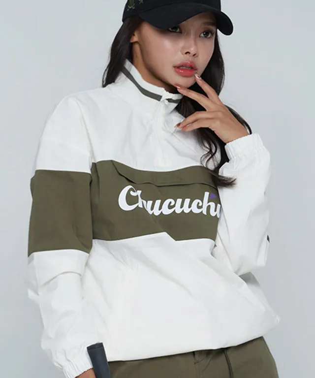 CHUCUCHU Color Point Anorak Jumper - Khaki/White