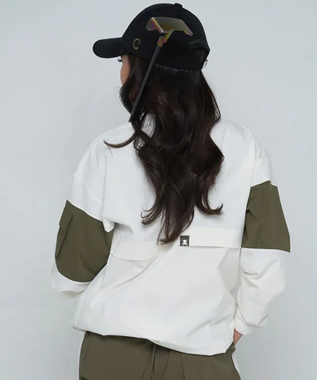 CHUCUCHU Color Point Anorak Jumper - Khaki/White