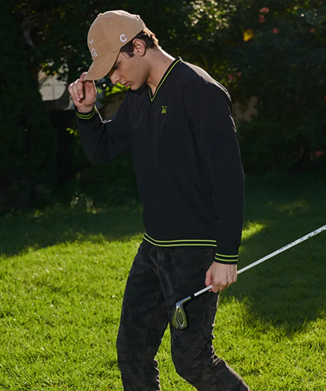 CHUCUCHU Men's V-Neck Windbreaker - Black