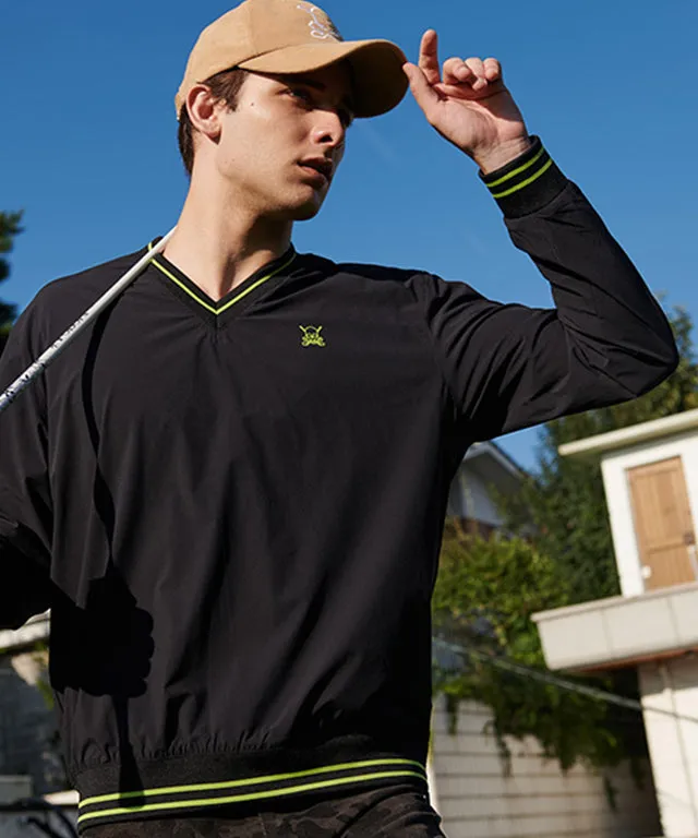 CHUCUCHU Men's V-Neck Windbreaker - Black