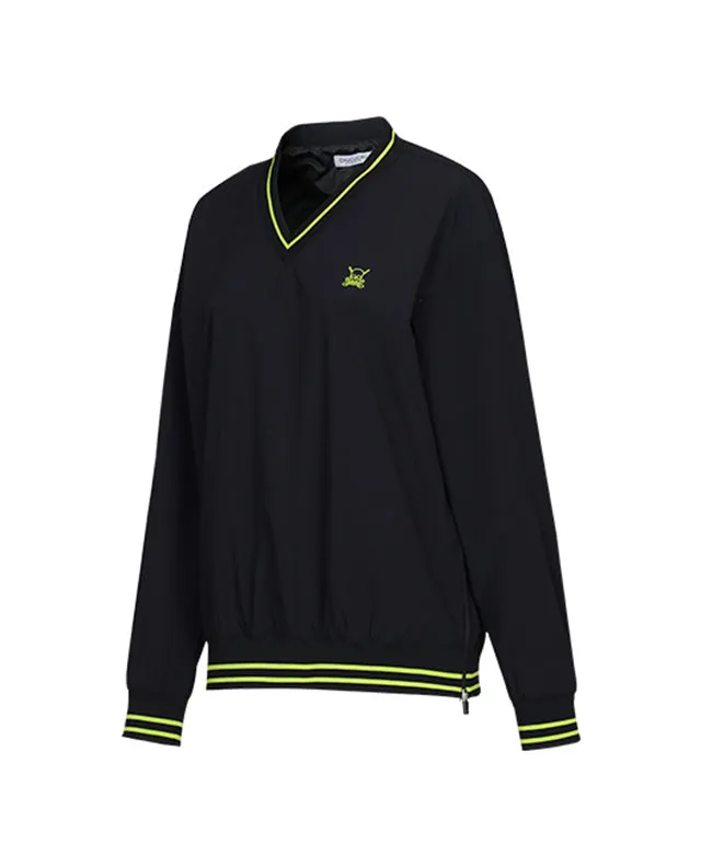 CHUCUCHU Men's V-Neck Windbreaker - Black