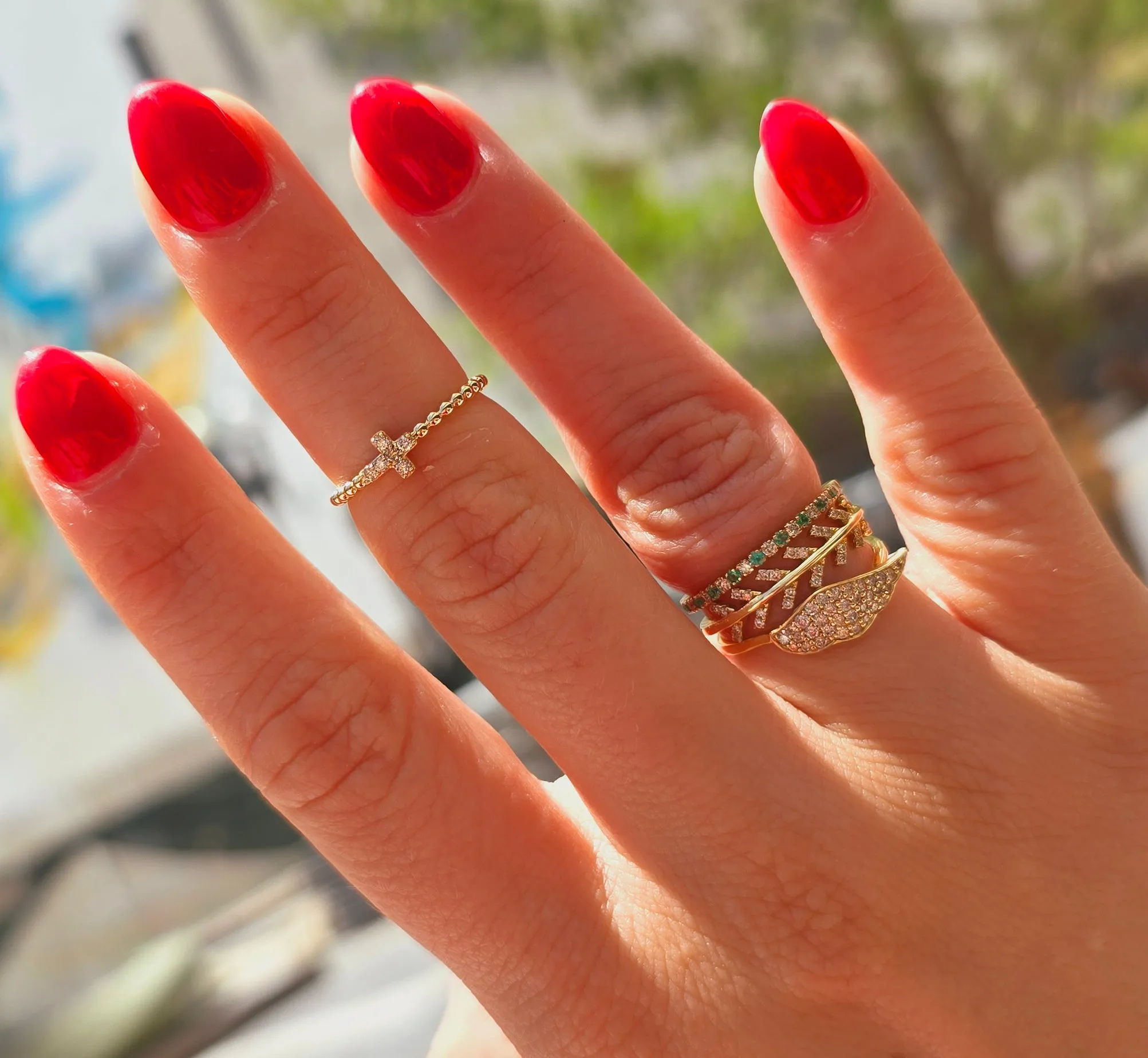 Color Stone and Diamond Band Ring