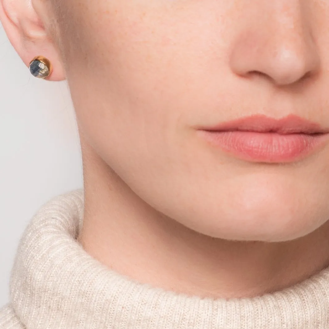 Crystal Gemstone - 14K Gold Vermeil Round Stud Earrings