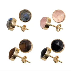 Crystal Gemstone - 14K Gold Vermeil Round Stud Earrings