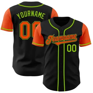 Custom Black Orange-Neon Green Authentic Two Tone Baseball Jersey