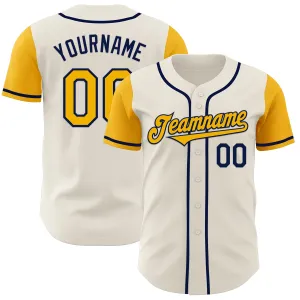 Custom Cream Gold-Navy Authentic Two Tone Baseball Jersey
