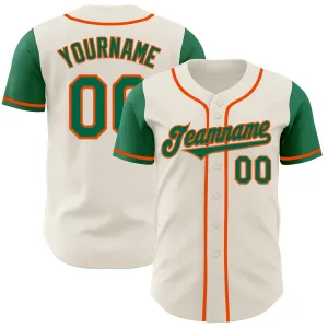 Custom Cream Kelly Green-Orange Authentic Two Tone Baseball Jersey