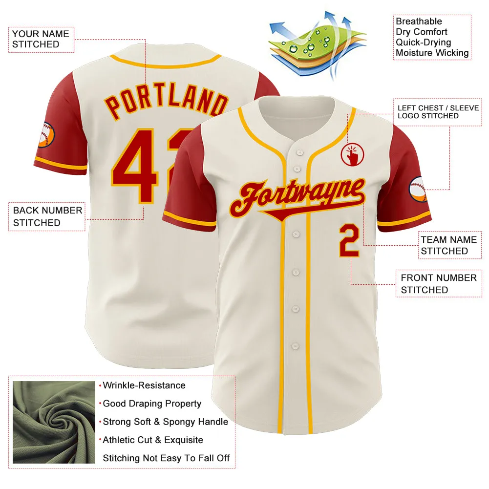 Custom Cream Red-Gold Authentic Two Tone Baseball Jersey