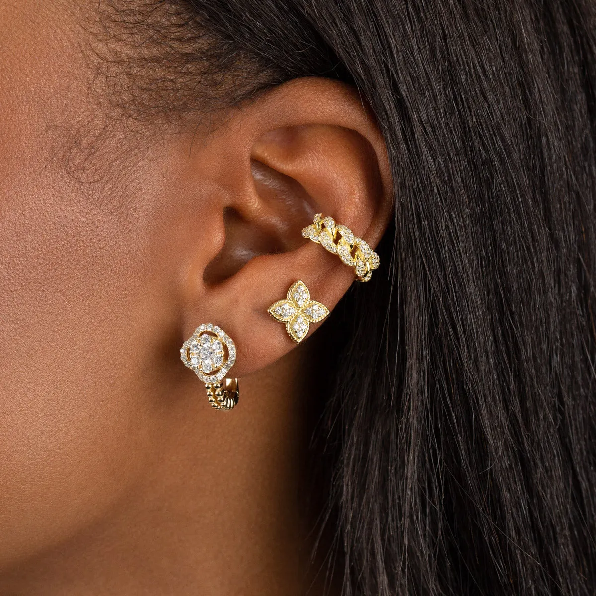 CZ Flower X Beaded Hoop Earring