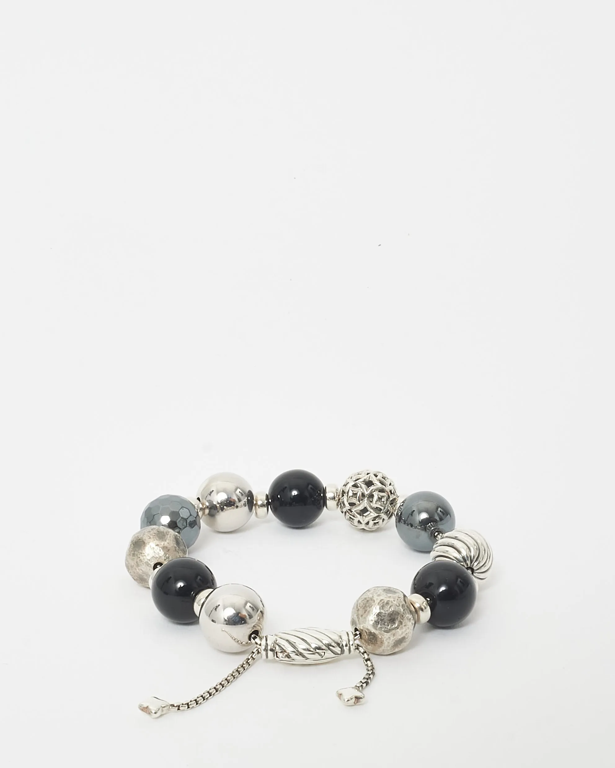 David Yurman 925 Silver Onyx & Hematite Elements Bead Bracelet
