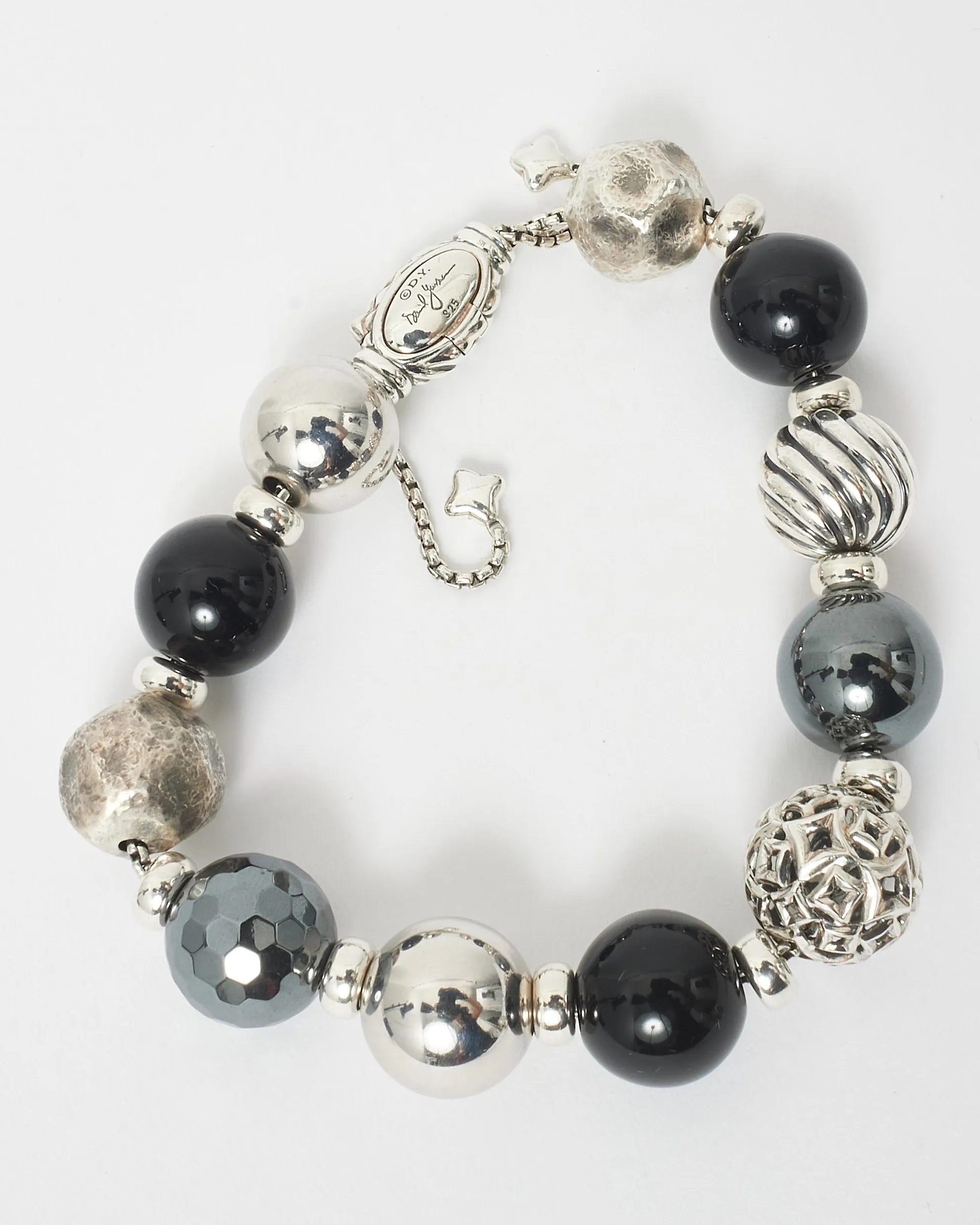 David Yurman 925 Silver Onyx & Hematite Elements Bead Bracelet