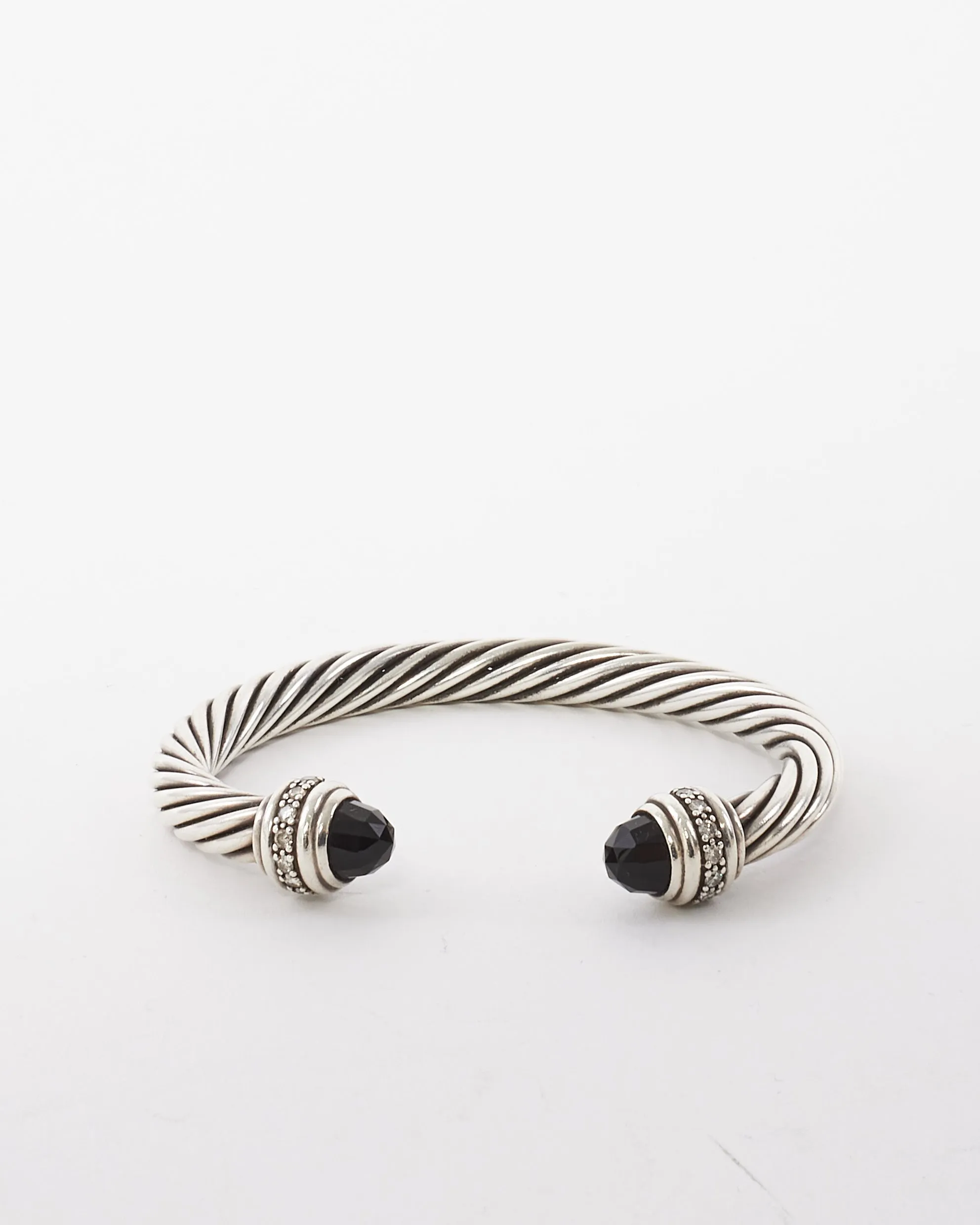 David Yurman Sterling Silver W/ Onyx & Diamond Classic Cable 7MM Bracelet