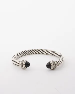 David Yurman Sterling Silver W/ Onyx & Diamond Classic Cable 7MM Bracelet
