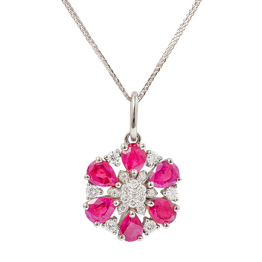 Diamond and Ruby Flower Pendant (Pendant Only)