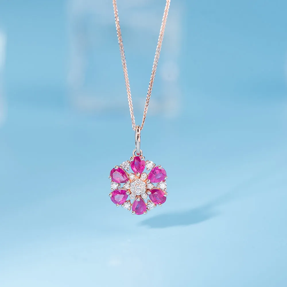 Diamond and Ruby Flower Pendant (Pendant Only)