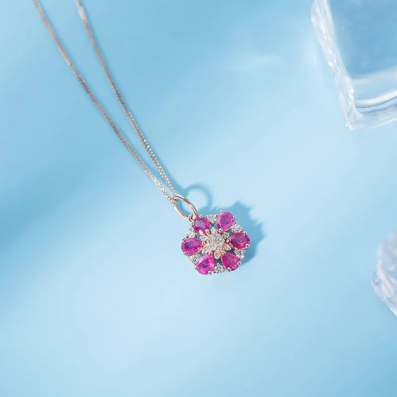 Diamond and Ruby Flower Pendant (Pendant Only)