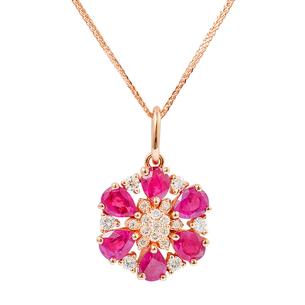 Diamond and Ruby Flower Pendant (Pendant Only)