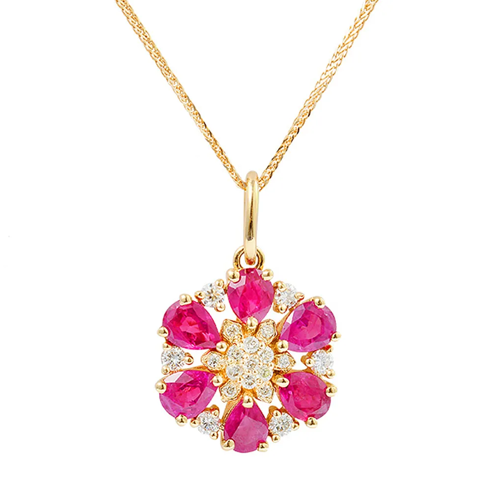 Diamond and Ruby Flower Pendant (Pendant Only)