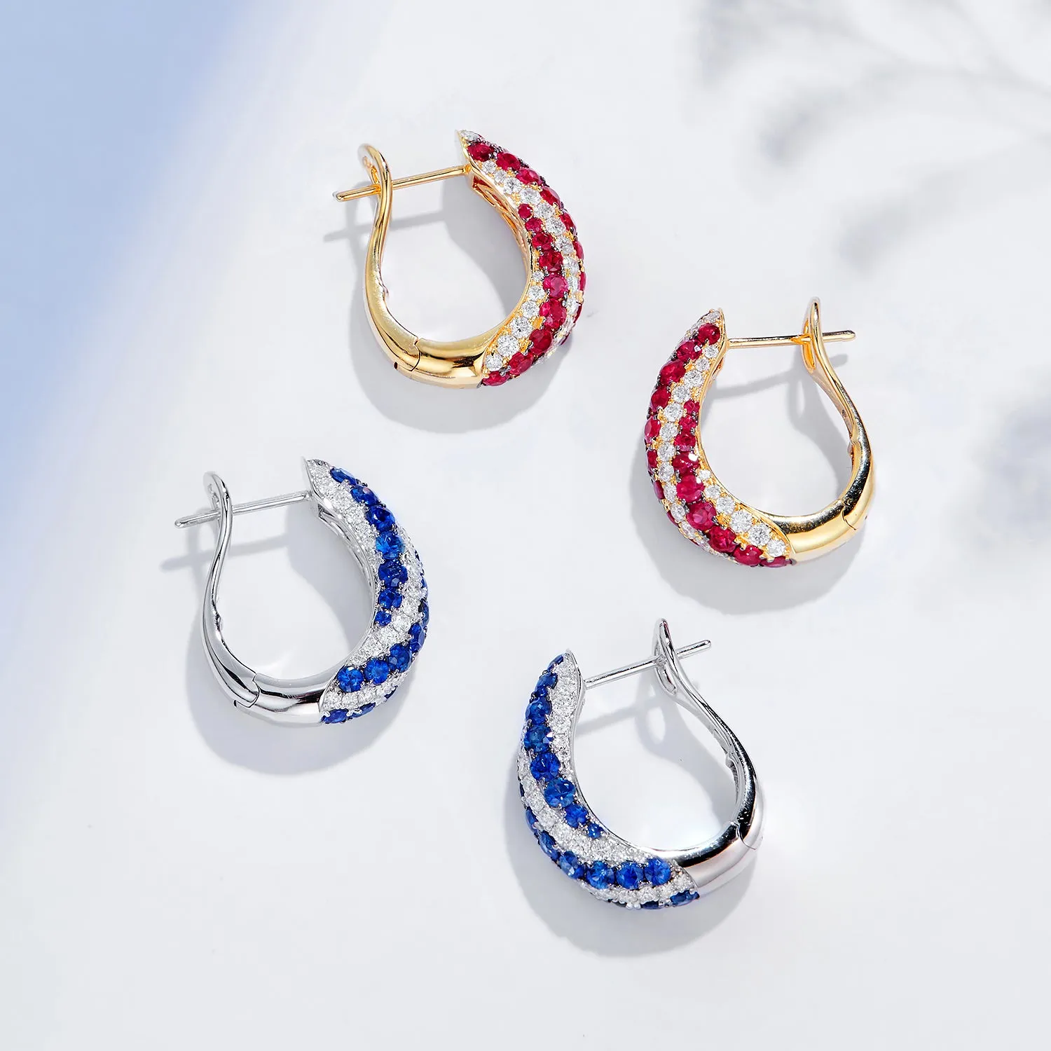 Diamond and Ruby Huggie Hoop Earrings