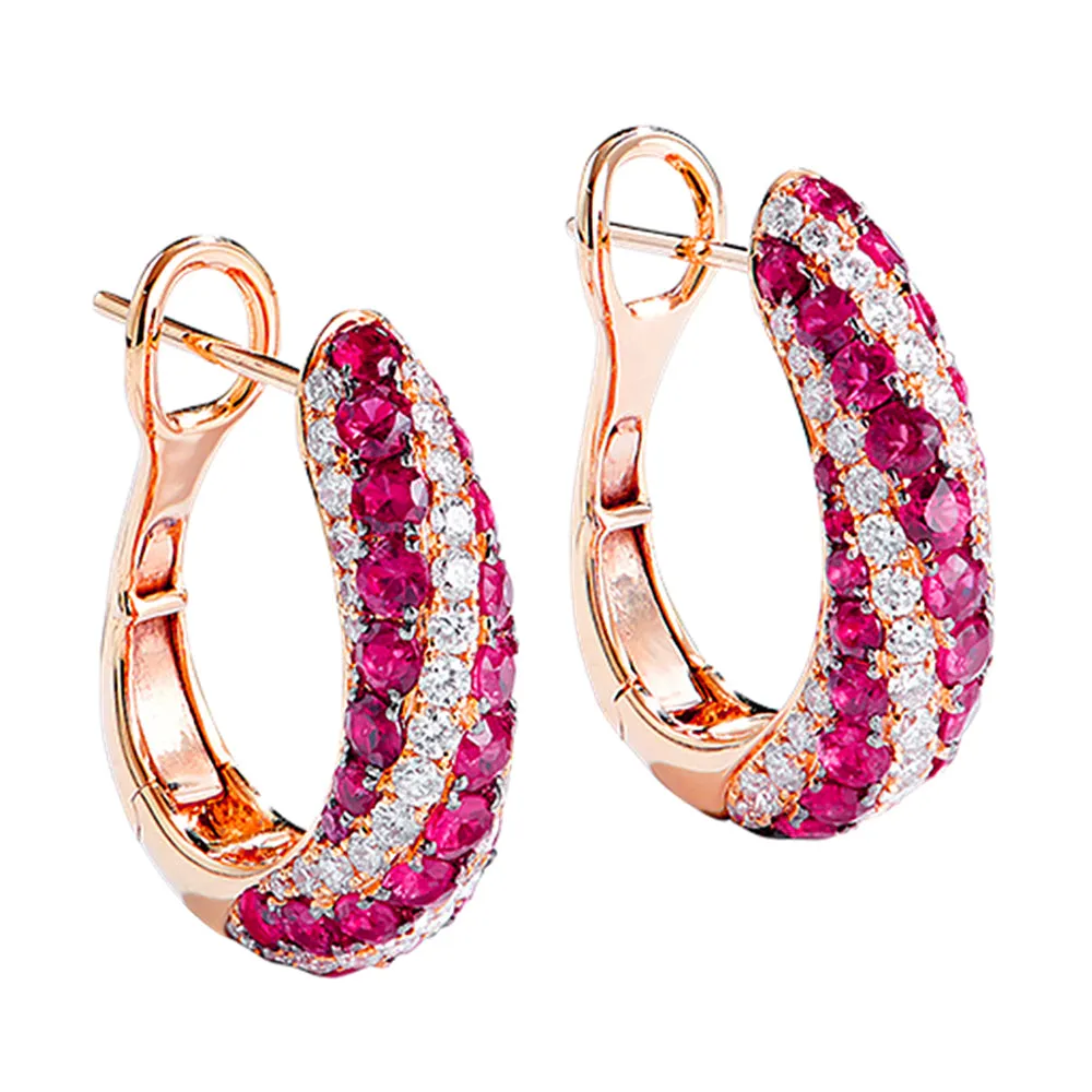 Diamond and Ruby Huggie Hoop Earrings