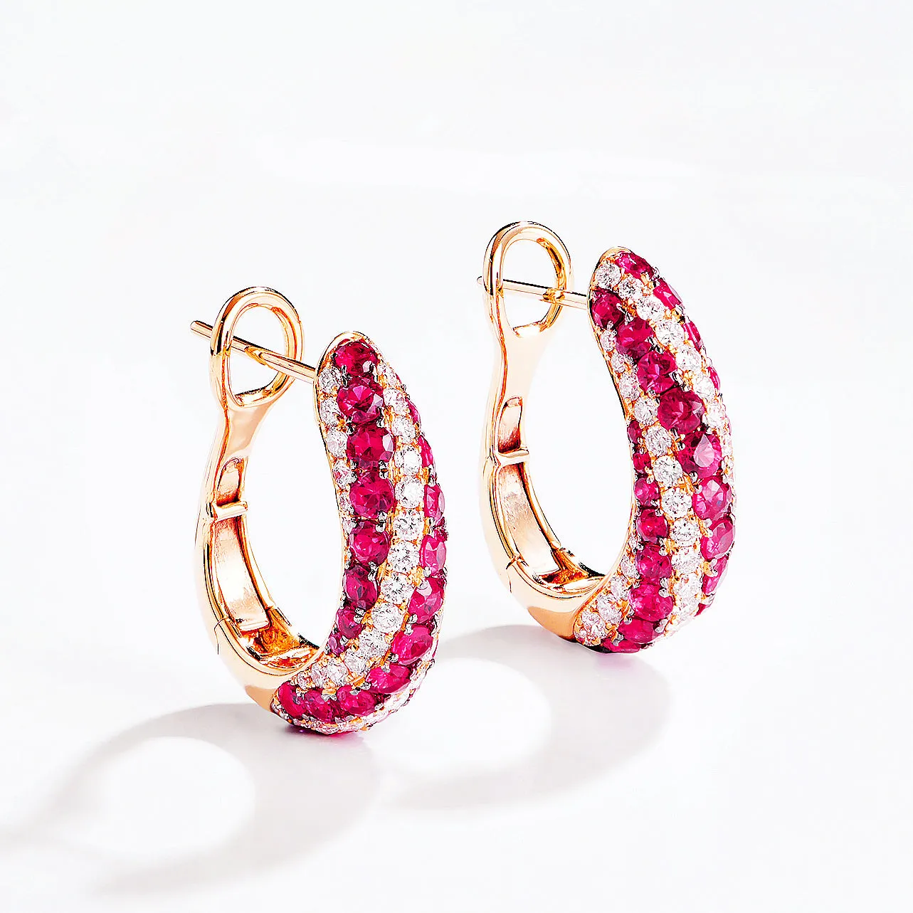 Diamond and Ruby Huggie Hoop Earrings