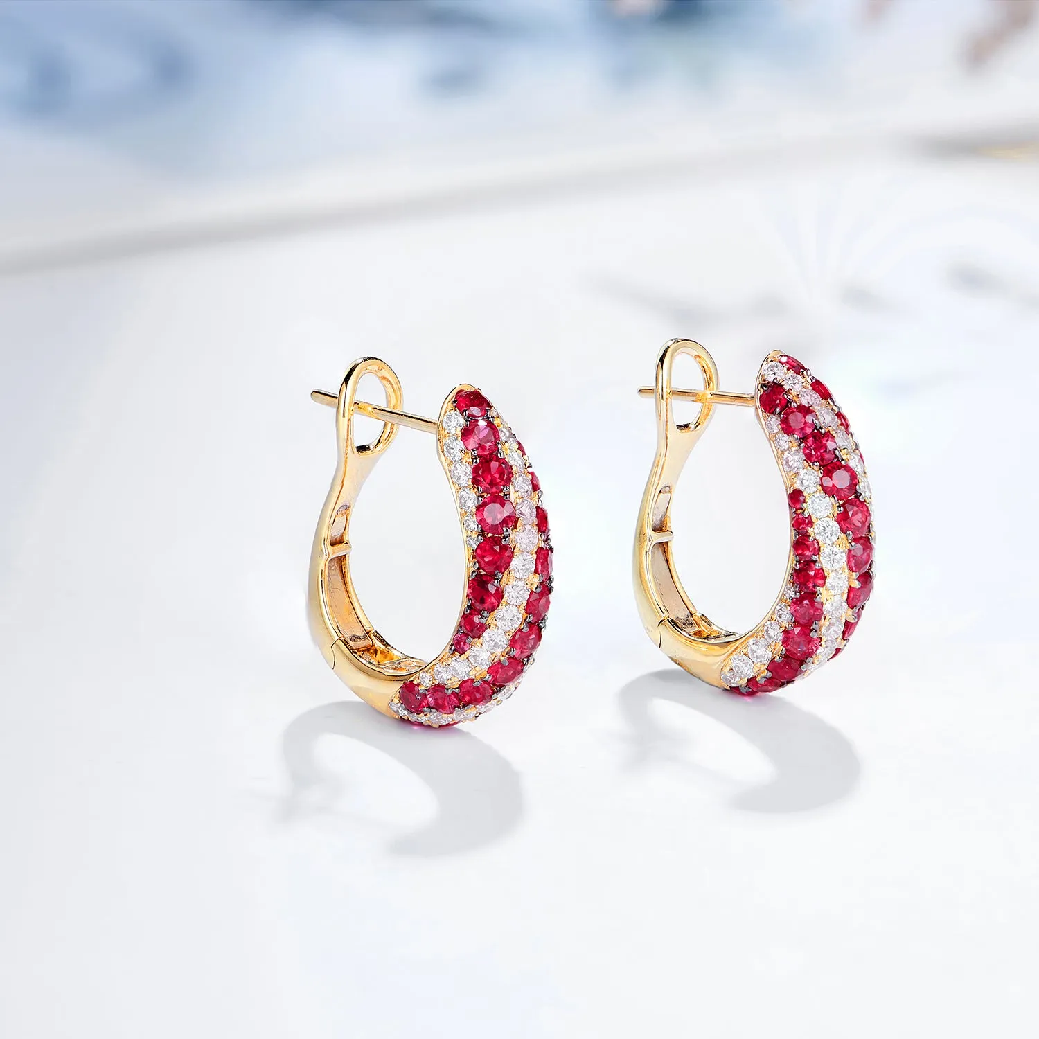 Diamond and Ruby Huggie Hoop Earrings