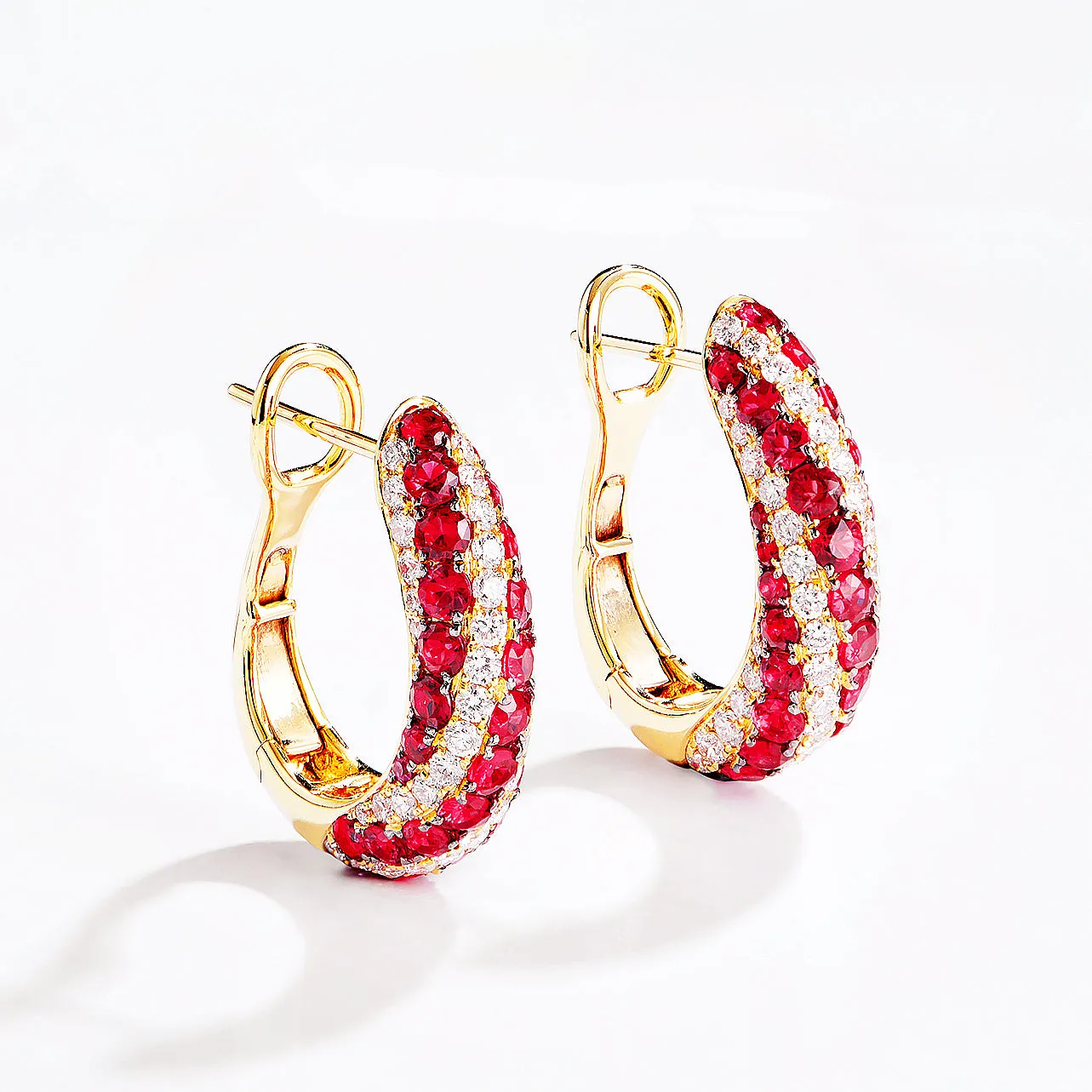 Diamond and Ruby Huggie Hoop Earrings