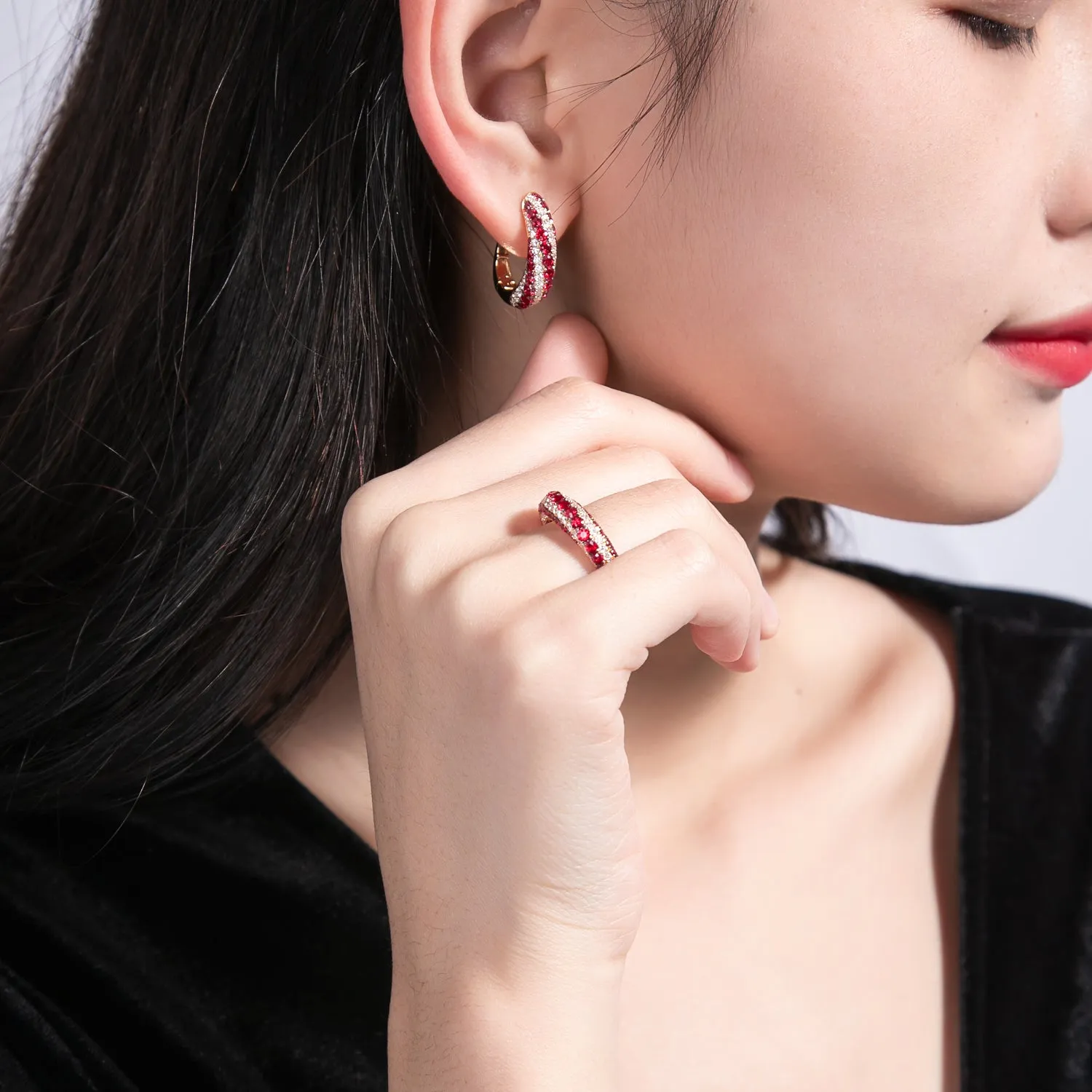 Diamond and Ruby Huggie Hoop Earrings