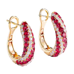 Diamond and Ruby Huggie Hoop Earrings