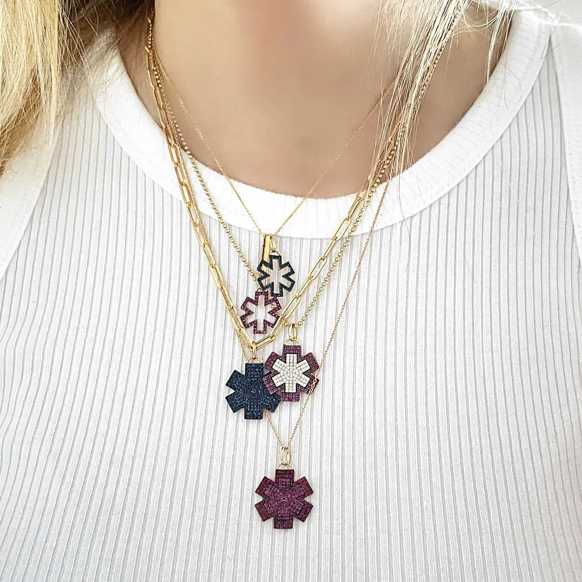 Diamond Medical ID Necklace in White Gold with Ruby