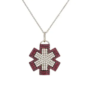 Diamond Medical ID Necklace in White Gold with Ruby