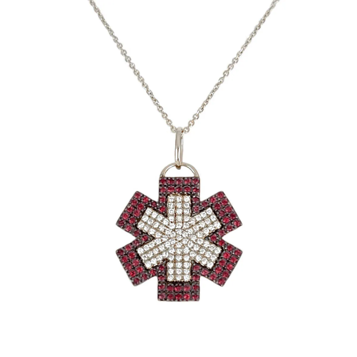 Diamond Medical ID Necklace in White Gold with Ruby