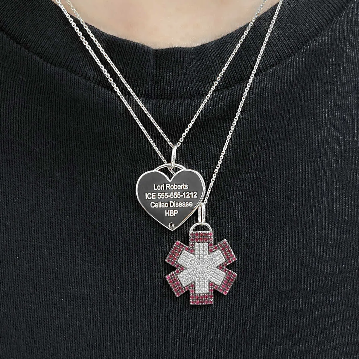 Diamond Medical ID Necklace in White Gold with Ruby