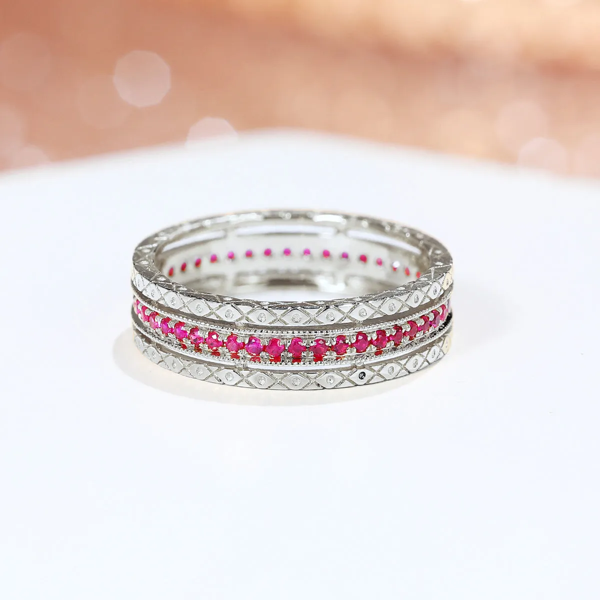 Diamond or Ruby Emerald Full Eternity Ring