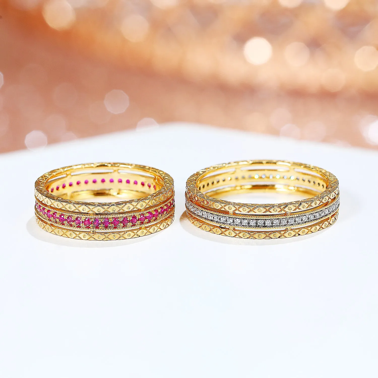 Diamond or Ruby Emerald Full Eternity Ring
