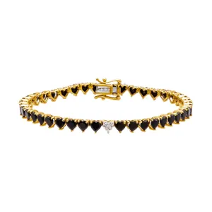 Diamond Pave Accented Onyx Heart Tennis Bracelet 14K