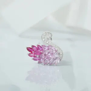 Diamond, Ruby and Pink Sapphire Swan Pendant Necklace