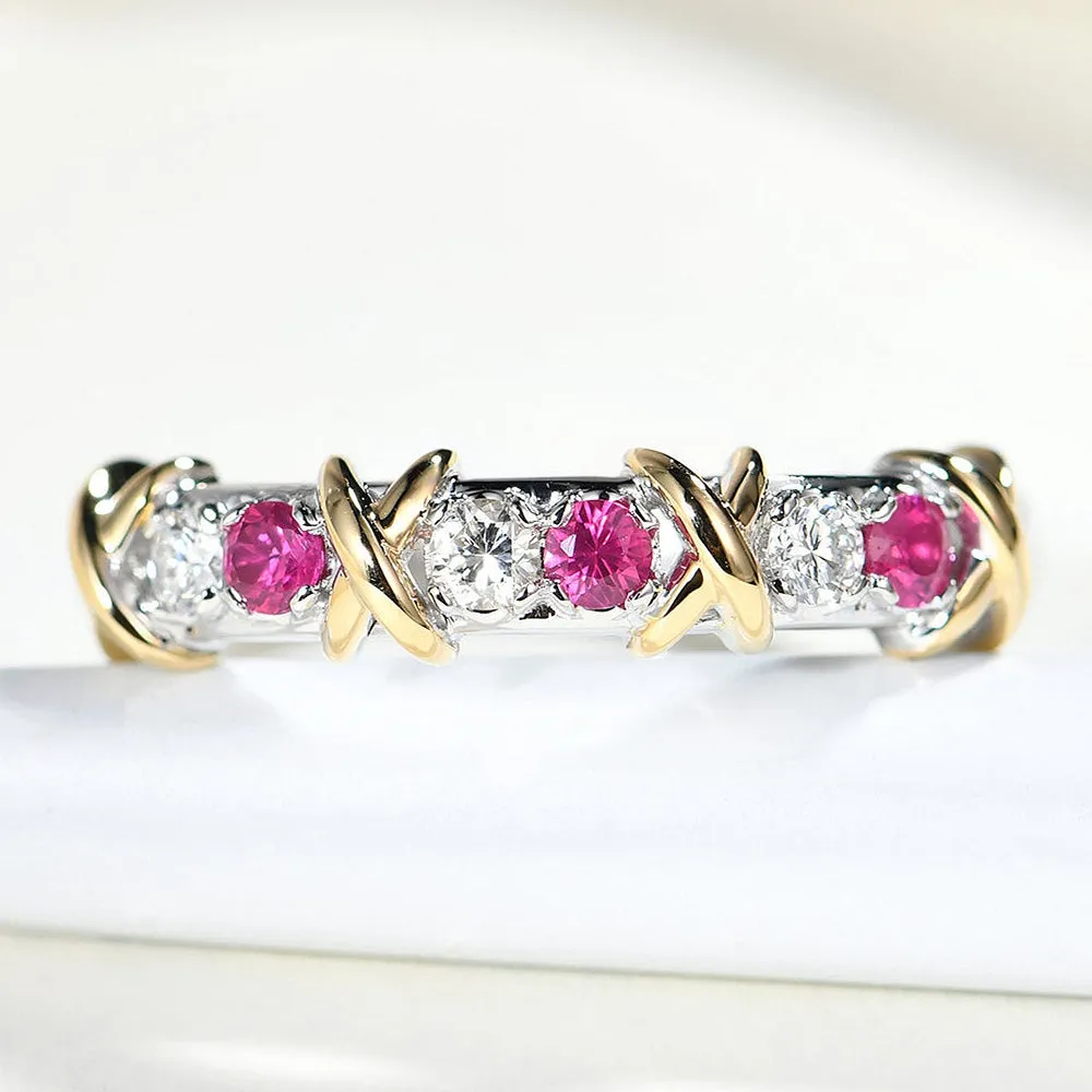 Diamond Ruby X Eternity Wedding Ring