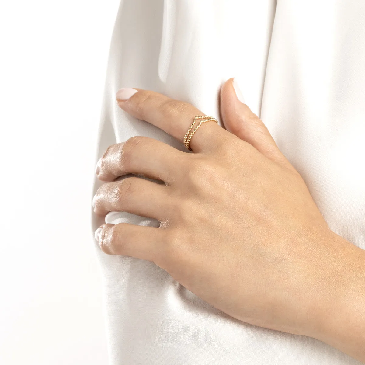 Double Beaded Chevron Design Ring