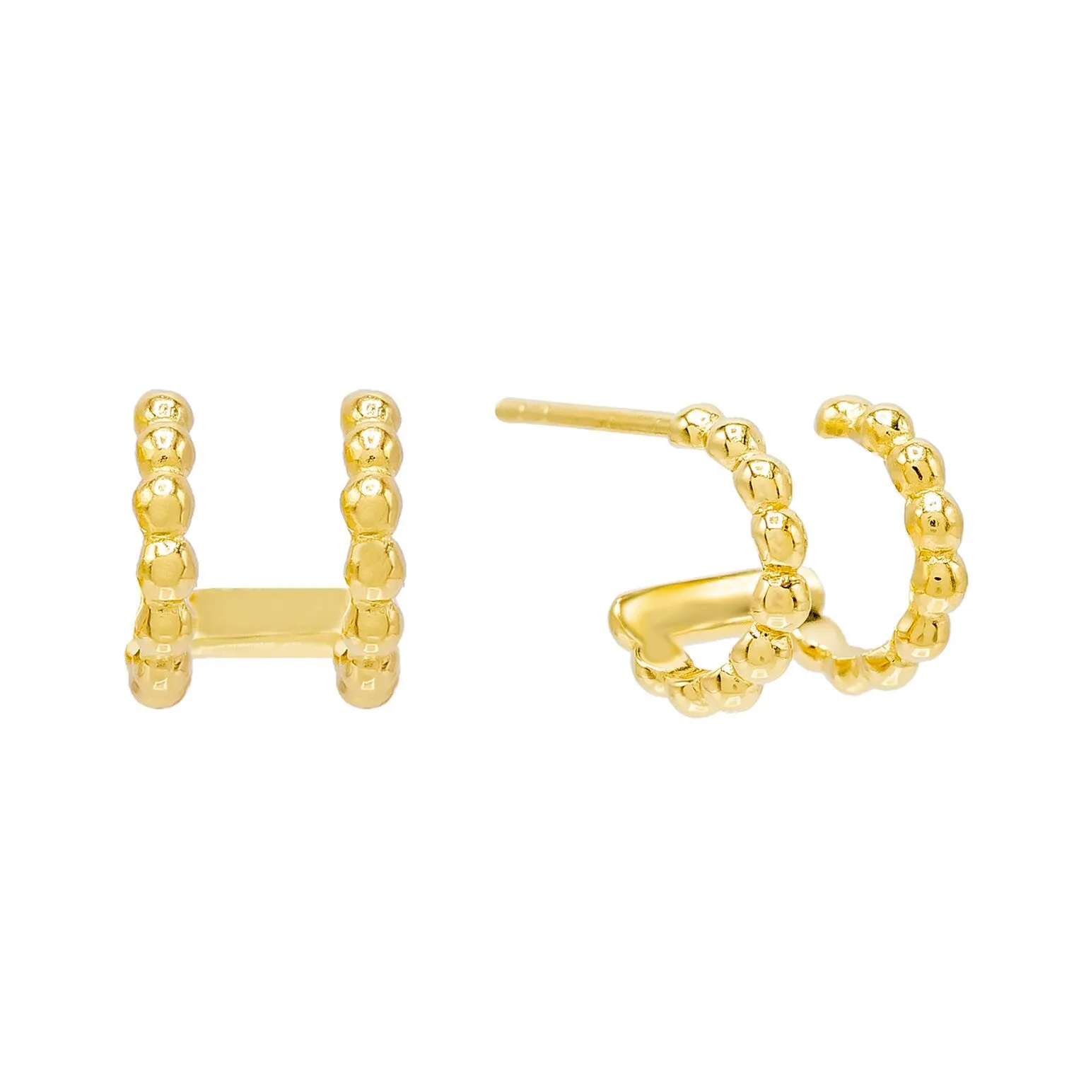 Double Row Beaded Huggie Earring