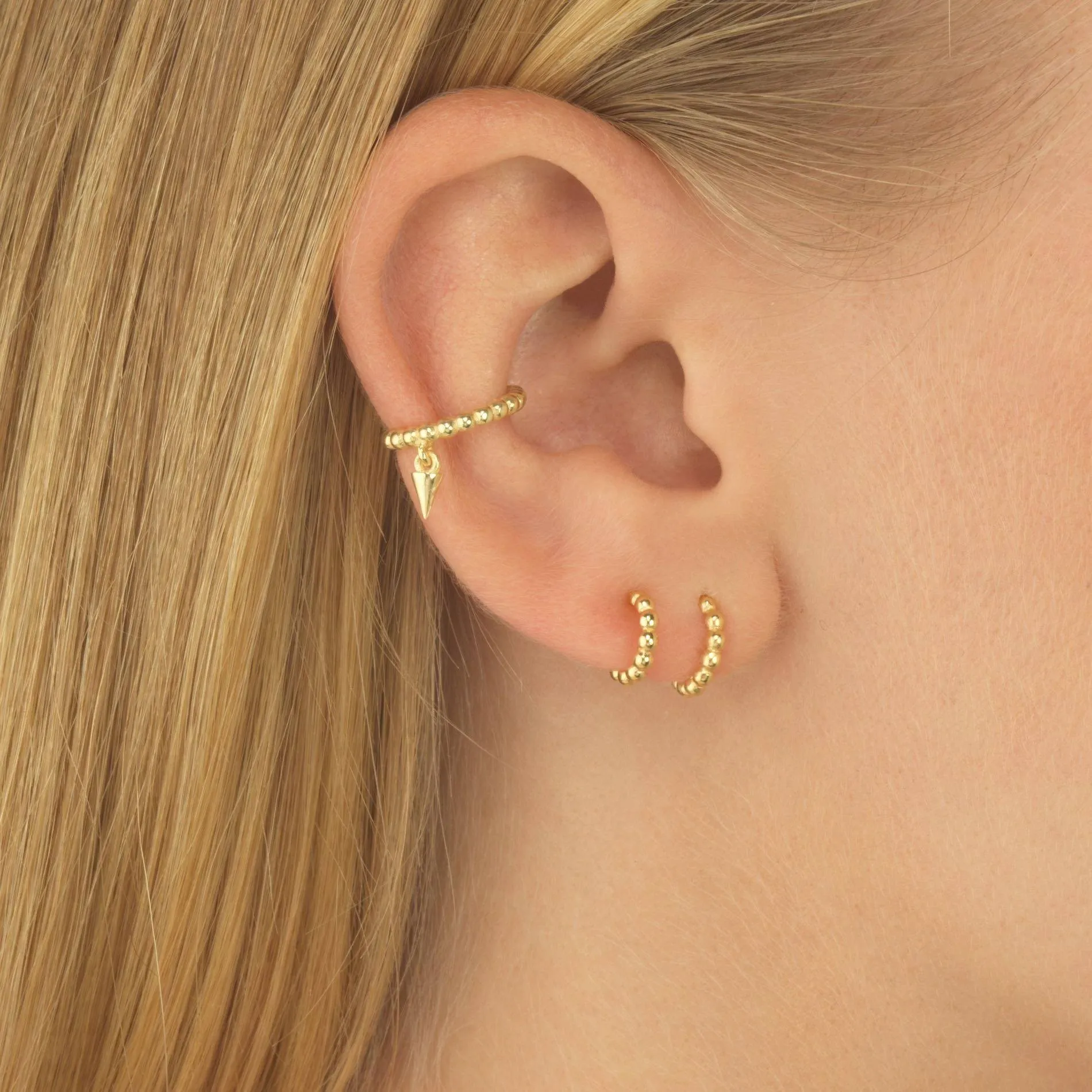Double Row Beaded Huggie Earring
