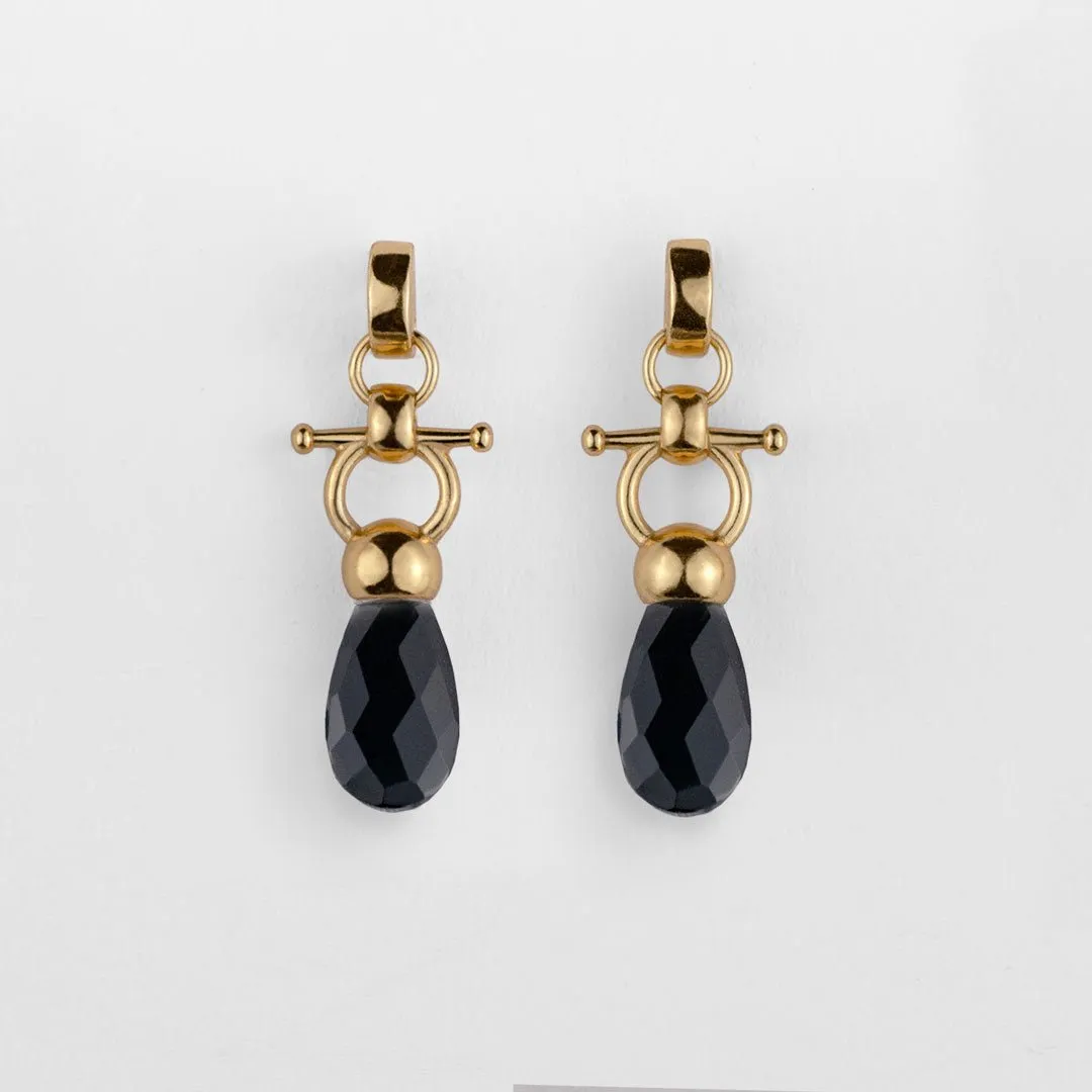 Droplette - Snaffle Horse Bit and Black Onyx 14K Gold on Sterling Silver Earring