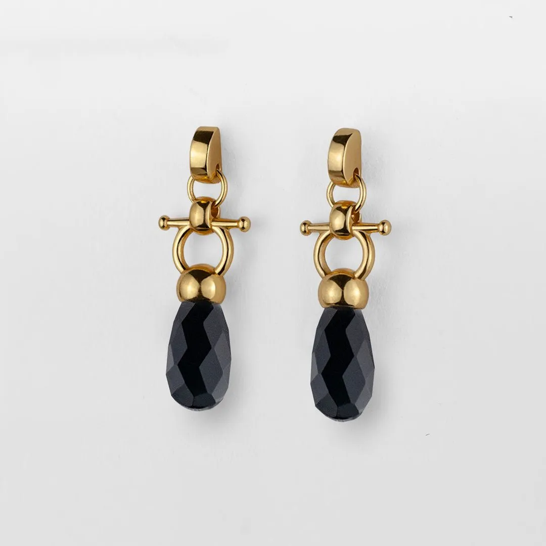 Droplette - Snaffle Horse Bit and Black Onyx 14K Gold on Sterling Silver Earring