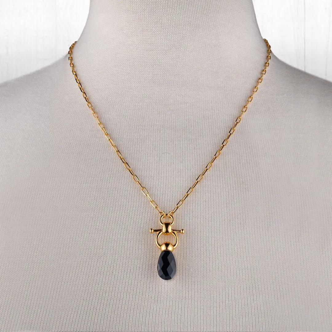 Droplette - Snaffle Horse Bit and Black Onyx 14K Gold on Sterling Silver Earring