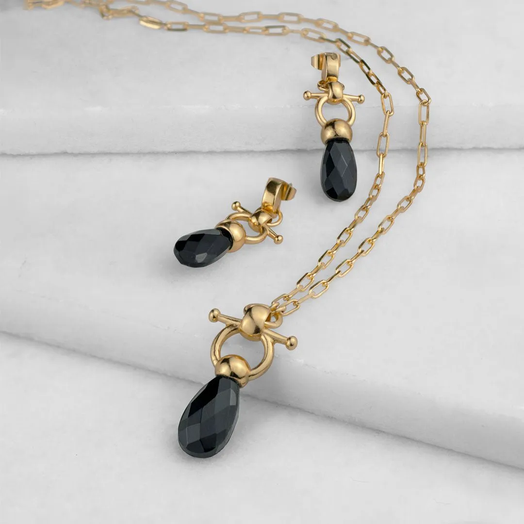 Droplette - Snaffle Horse Bit and Black Onyx 14K Gold on Sterling Silver Earring