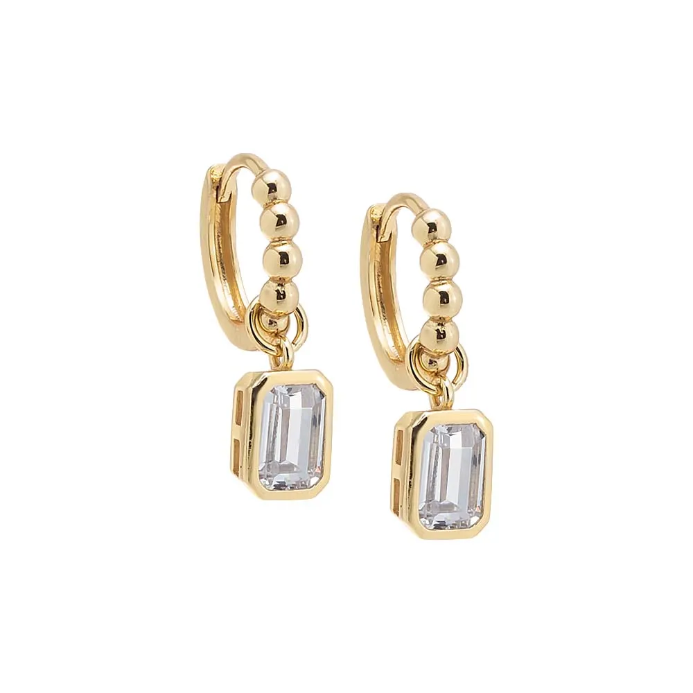 Emerald Bezel Drop Beaded Huggie Earring