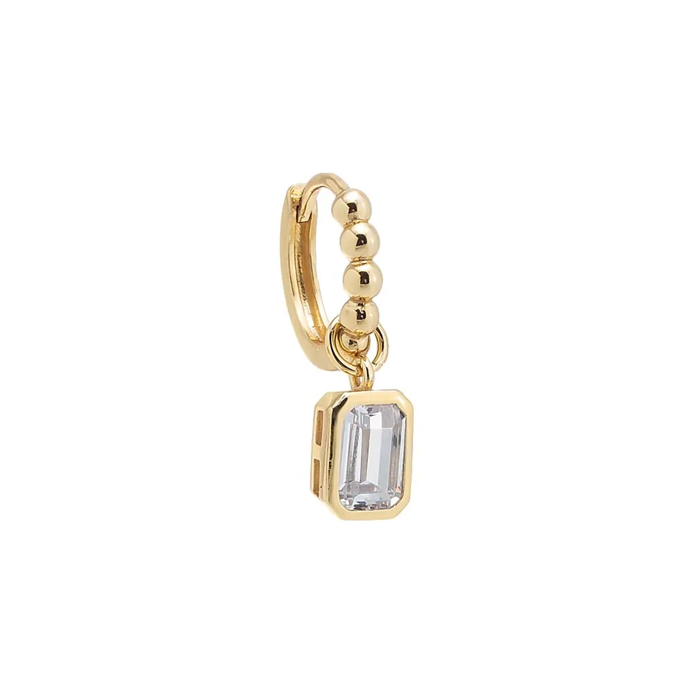Emerald Bezel Drop Beaded Huggie Earring